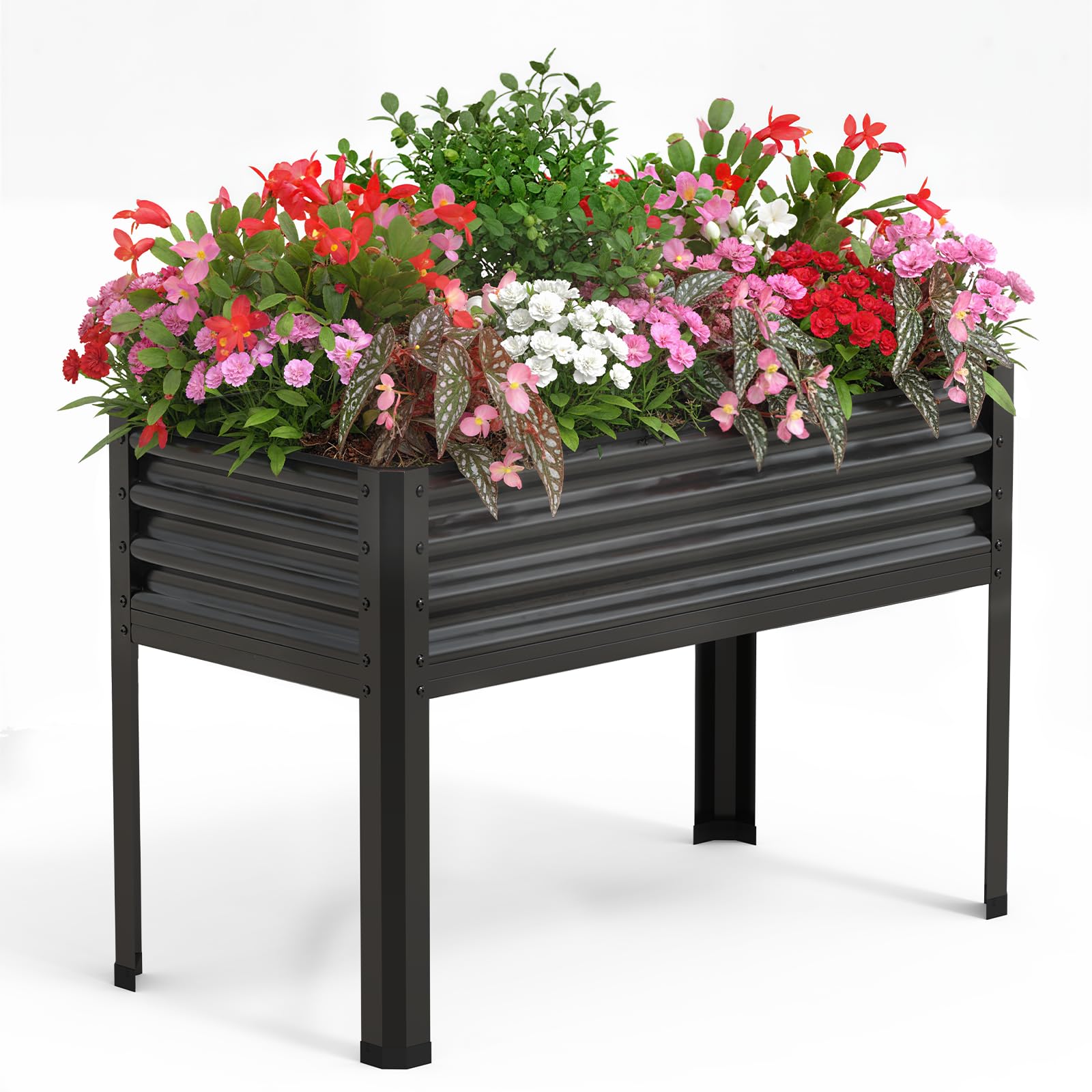 Aiuola rialzata Garvee grande con gambe, in acciaio zincato, capacità di carico di 400 libbre, altezza ergonomica di 32 pollici, marrone, per giardino e balcone