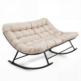 Garvee Sedia a Dondolo Papasan da Esterno con Cuscino Impermeabile, Telaio in Acciaio Resistente, Piedini Antiscivolo per Balcone e Giardino, Seduta Profonda Ergonomica, Colore Neutro - White