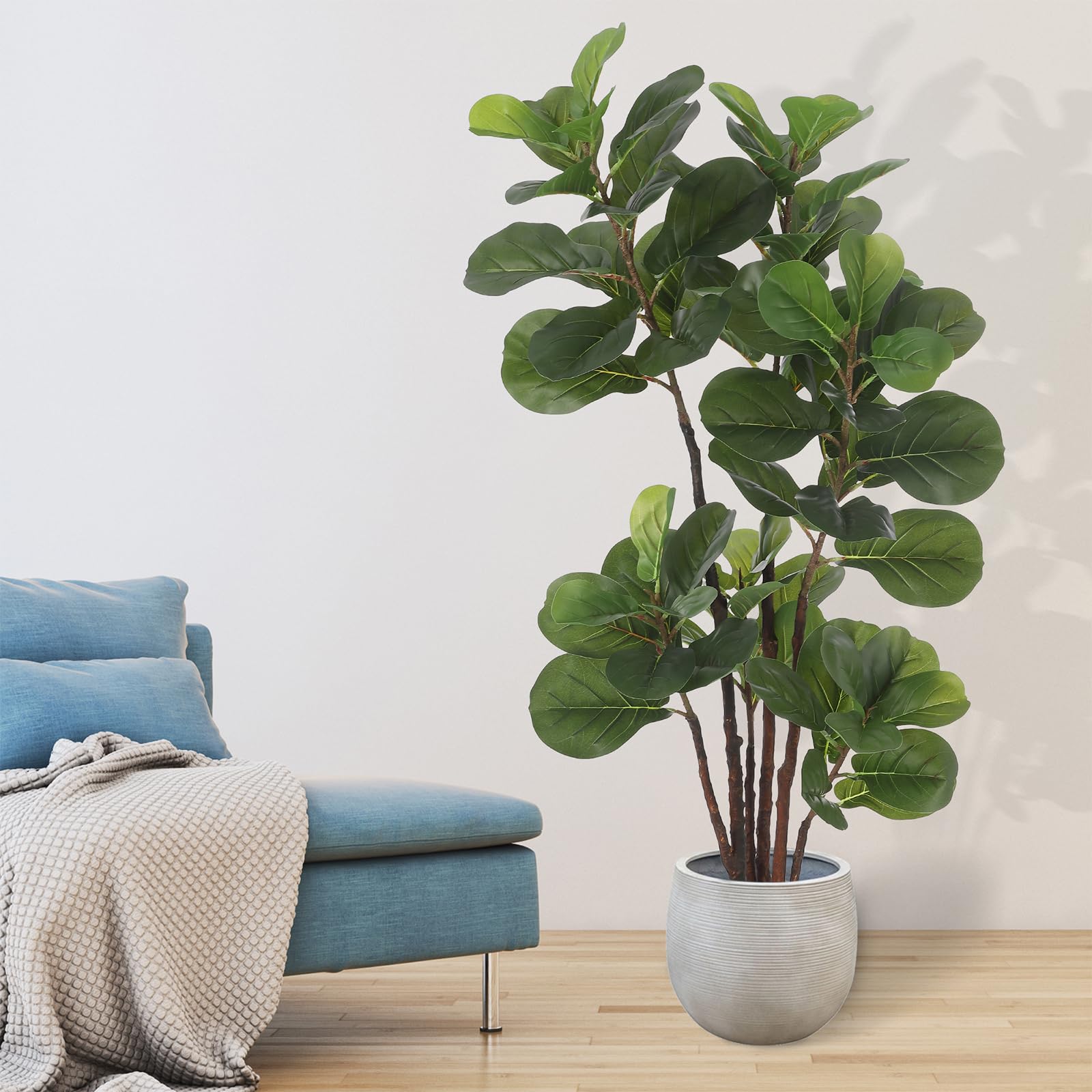 Albero di fico artificiale Garvee a foglia di violino, 4,9 piedi, con 102 foglie, per decorazioni per la casa e l'ufficio, verde, resistente alle intemperie