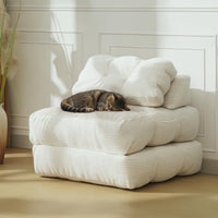 Divano letto pieghevole 3 in 1 Garvee con cuscini, materasso pieghevole, supporto per la guida, comoda seduta portatile, tessuto in velluto a coste, beige, per soggiorno e camera da letto