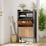 Scarpiera Garvee con 2 cassetti a ribalta, design scanalato, MDF e metallo, per corridoio e soggiorno, grande, bianco