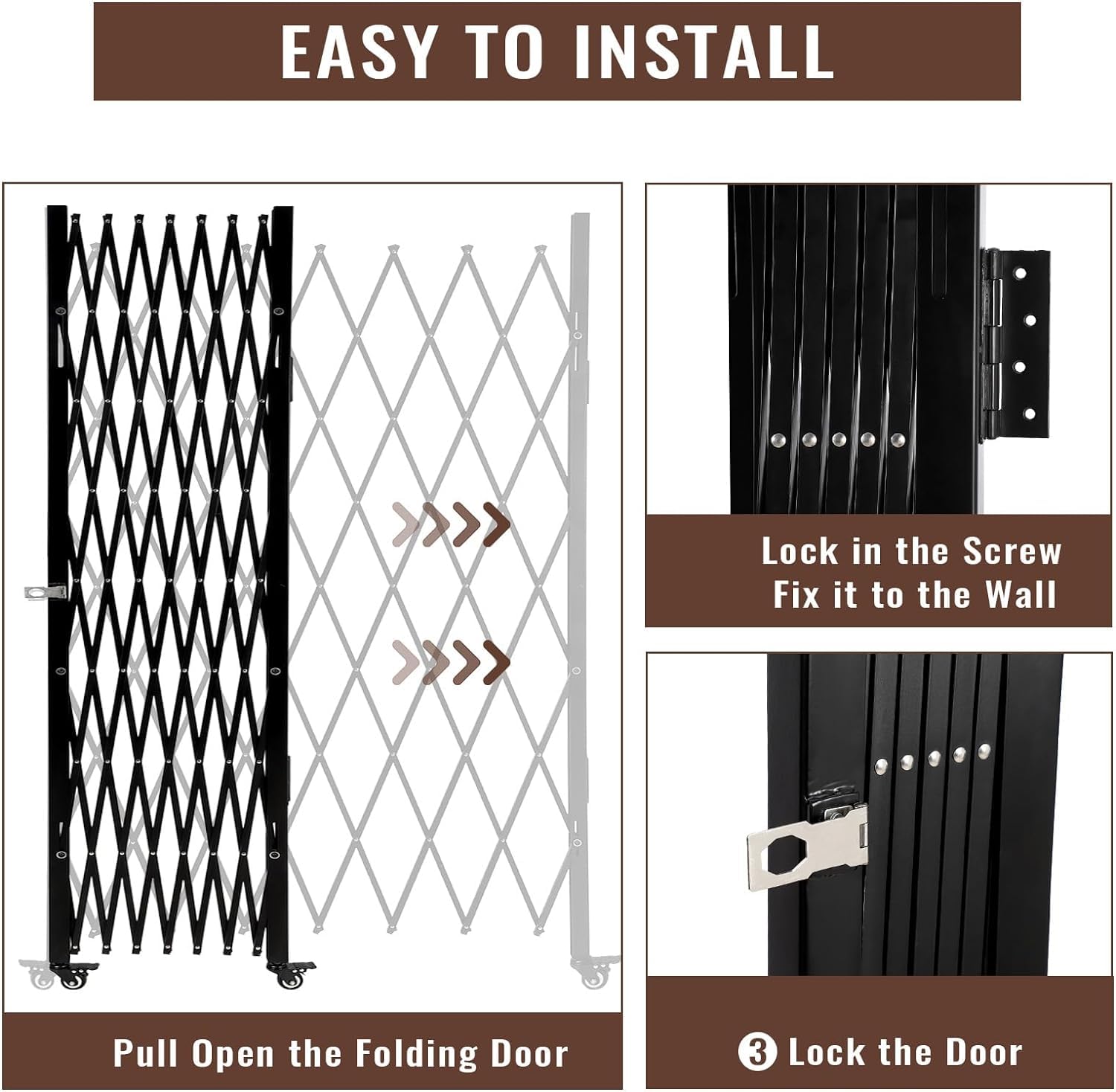Cancello di sicurezza pieghevole doppio Garvee 61"x122" in acciaio con rulli a 360° per cortili e garage Robusto e flessibile