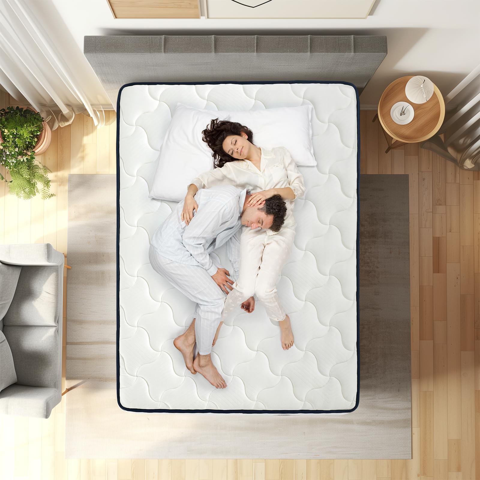 Materasso Garvee 140 x 200 cm, molle insacchettate, 7 zone, altezza 21 cm, schiuma comfort H3, rivestimento in microfibra, per bambini e adulti