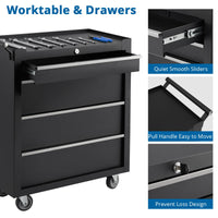 Carrello portautensili Garvee con 6 cassetti, ruote, serratura, acciaio, per officina e garage, 24 pollici, nero