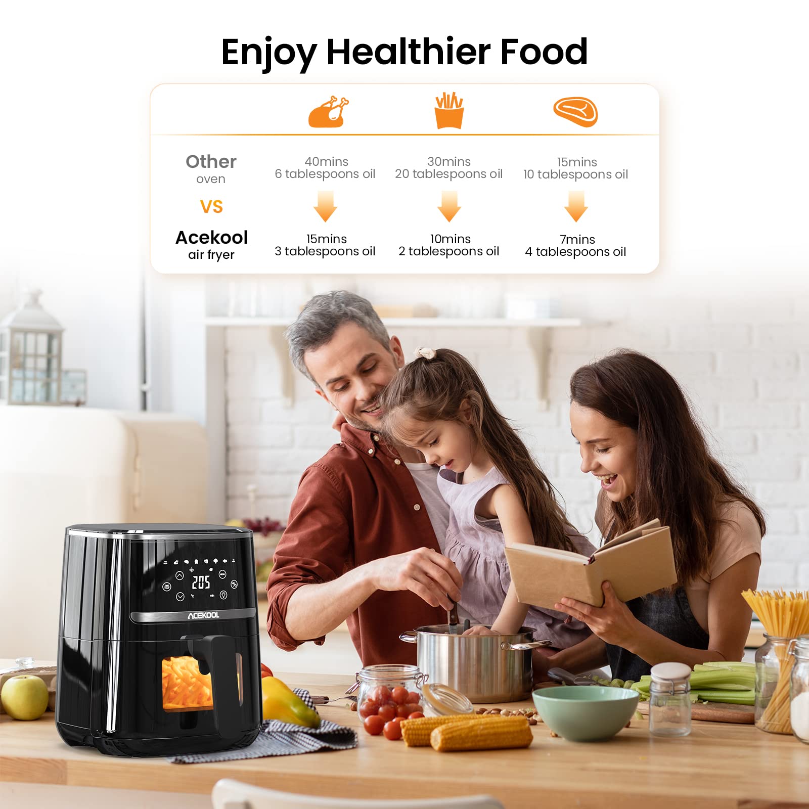 Friggitrice ad aria calda Garvee da 4,5 l e 1500 W con finestra di visualizzazione e tappetino da forno in silicone per la cucina di famiglia