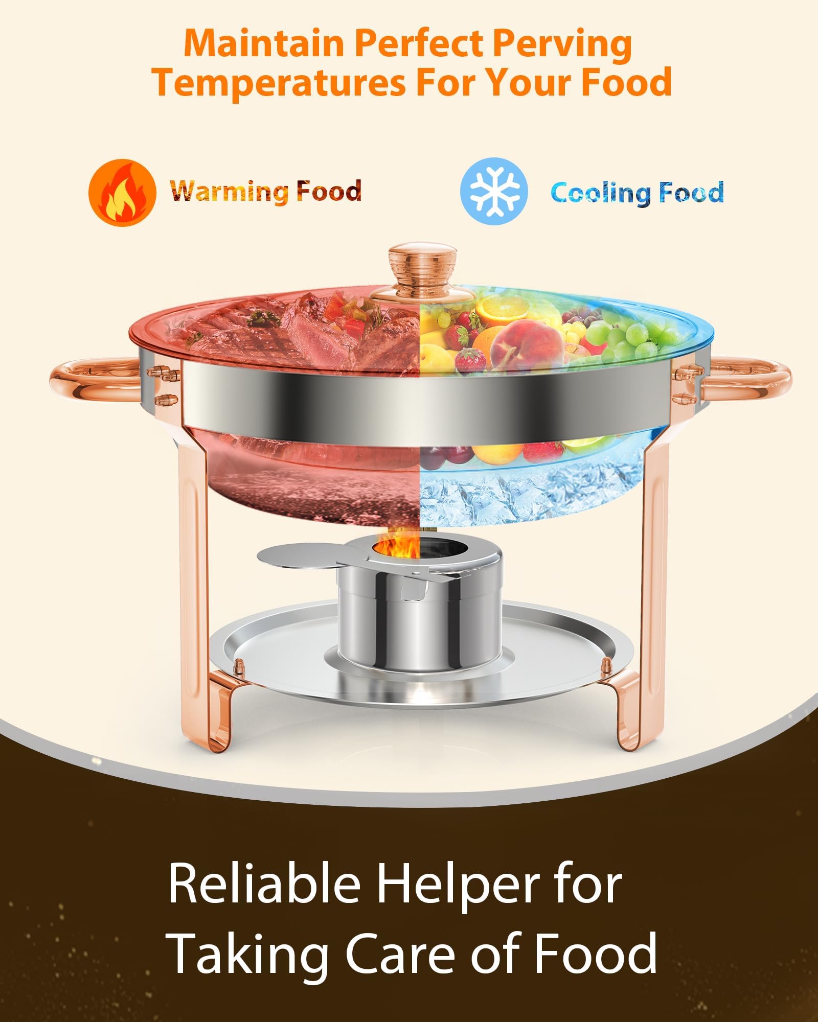 Chafing Dishes rotondi Garvee, set da 6, 5QT, posate da buffet in acciaio inossidabile, scaldavivande con coperchi, cucchiai, pinze per catering, feste, matrimoni, argento