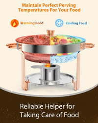 Chafing Dishes rotondi Garvee, set da 6, 5QT, posate da buffet in acciaio inossidabile, scaldavivande con coperchi, cucchiai, pinze per catering, feste, matrimoni, argento