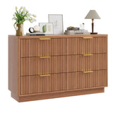 Garvee Cassettiera Fluted 6 Cassetti in Legno con Maniglie in Metallo Dorato per Camera e Soggiorno 120 cm - Design Mid-Century, Ampio Spazio, Sicura