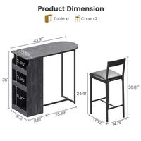 Set tavolo e sedie da bar Garvee con piano semicircolare in stile retrò, 3 ripiani, sgabelli rivestiti in pelle per cucina e ufficio, moderno, salvaspazio