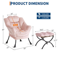 Sedia girevole Garvee con poggiapiedi, rosa, ergonomica e stabile, per soggiorno e ufficio, in peluche, pieghevole
