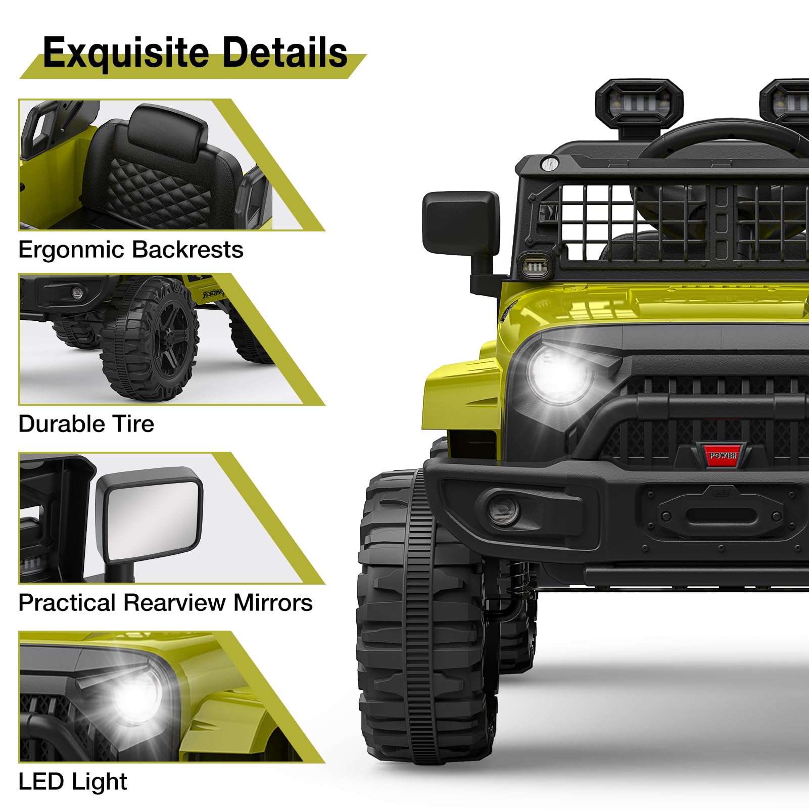 Garvee 12V Kids Electric Off-Road Car Green con telecomando e Bluetooth – SUV robusto per bambini e bambine dai 3 anni in su