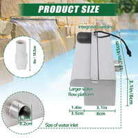 Fontana per piscina Garvee in acciaio inox con cascata, 45 x 11,4 x 8 cm, antiruggine, per giardino e piscina