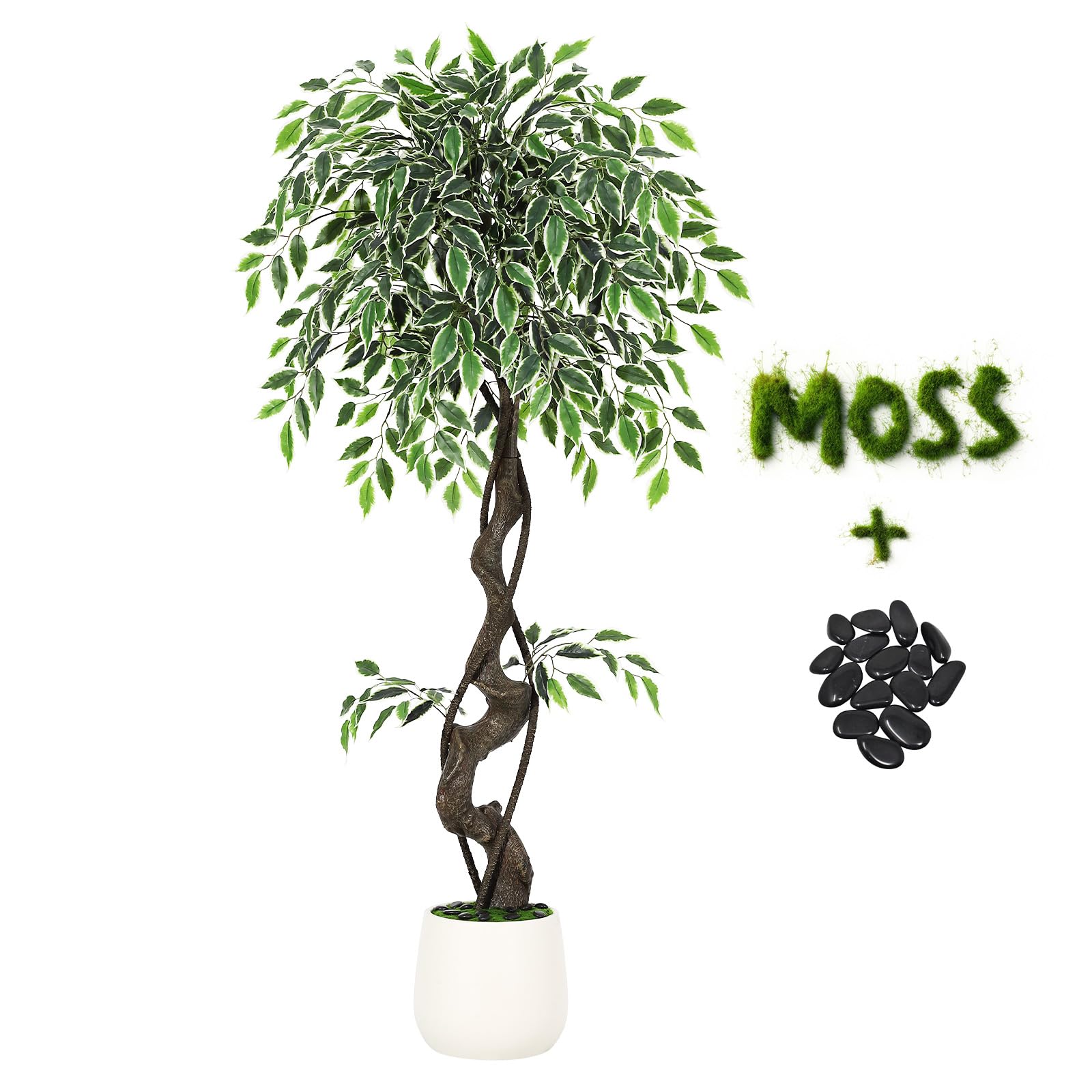 Albero di ficus artificiale Garvee da 4 piedi con oltre 700 foglie di seta, robusto vaso in ceramica per interni, esterni, soggiorno, ufficio, arredamento verde bianco