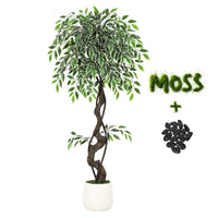 Albero di ficus artificiale Garvee da 4 piedi con oltre 700 foglie di seta, robusto vaso in ceramica per interni, esterni, soggiorno, ufficio, arredamento verde bianco