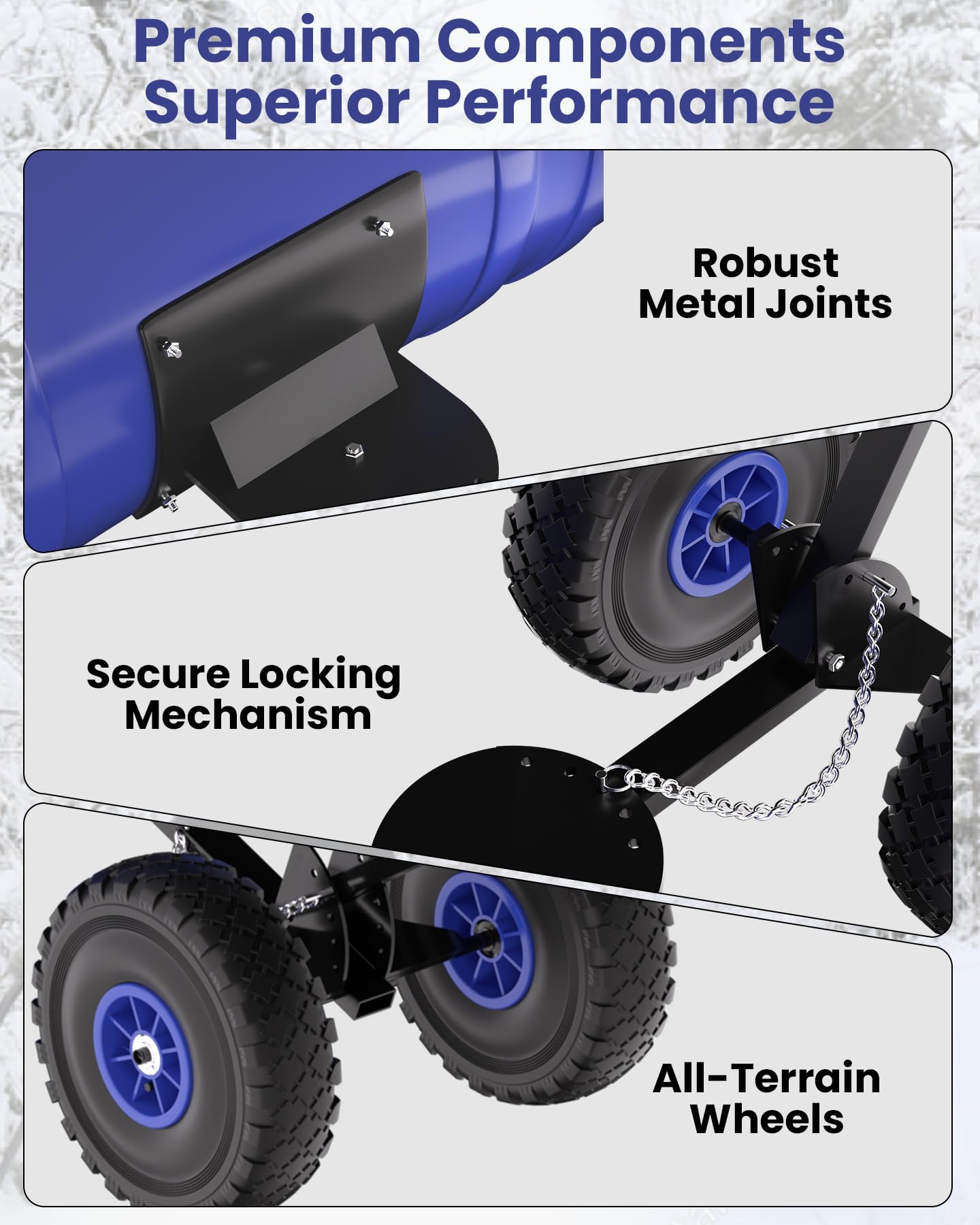 Pala da neve Garvee con ruote, lama in acciaio da 29", regolabile in 5 posizioni, impugnatura ergonomica per la rimozione della neve in cortile e vialetto, base in plastica, ruote in gomma