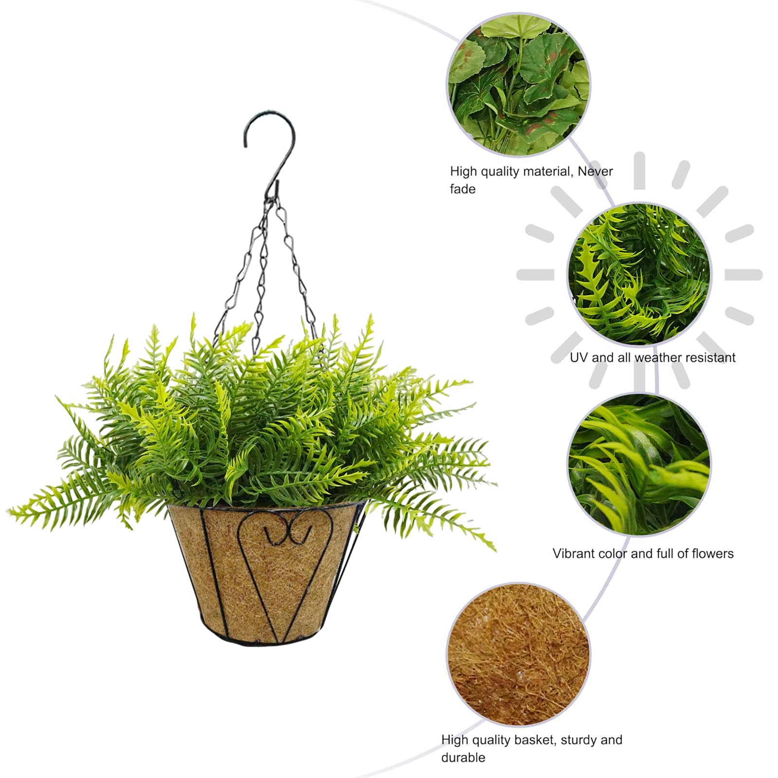 Garvee Set da 2 pezzi di felci artificiali da appendere all'esterno con cesto per giardino, balcone, terrazza, resistenti ai raggi UV, resistenti alle intemperie, in plastica, realistiche