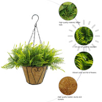 Garvee Set da 2 pezzi di felci artificiali da appendere all'esterno con cesto per giardino, balcone, terrazza, resistenti ai raggi UV, resistenti alle intemperie, in plastica, realistiche