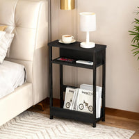 Tavolino laterale stretto Garvee, 3 ripiani con portariviste per soggiorno e camera da letto, 18,11x7,87x25,2 pollici, nero