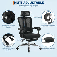 Sedia da ufficio ergonomica Garvee in rete con schienale alto, poggiatesta regolabile, poggiapiedi per ufficio e camera da letto, altezza regolabile, traspirante, rotelle, nera