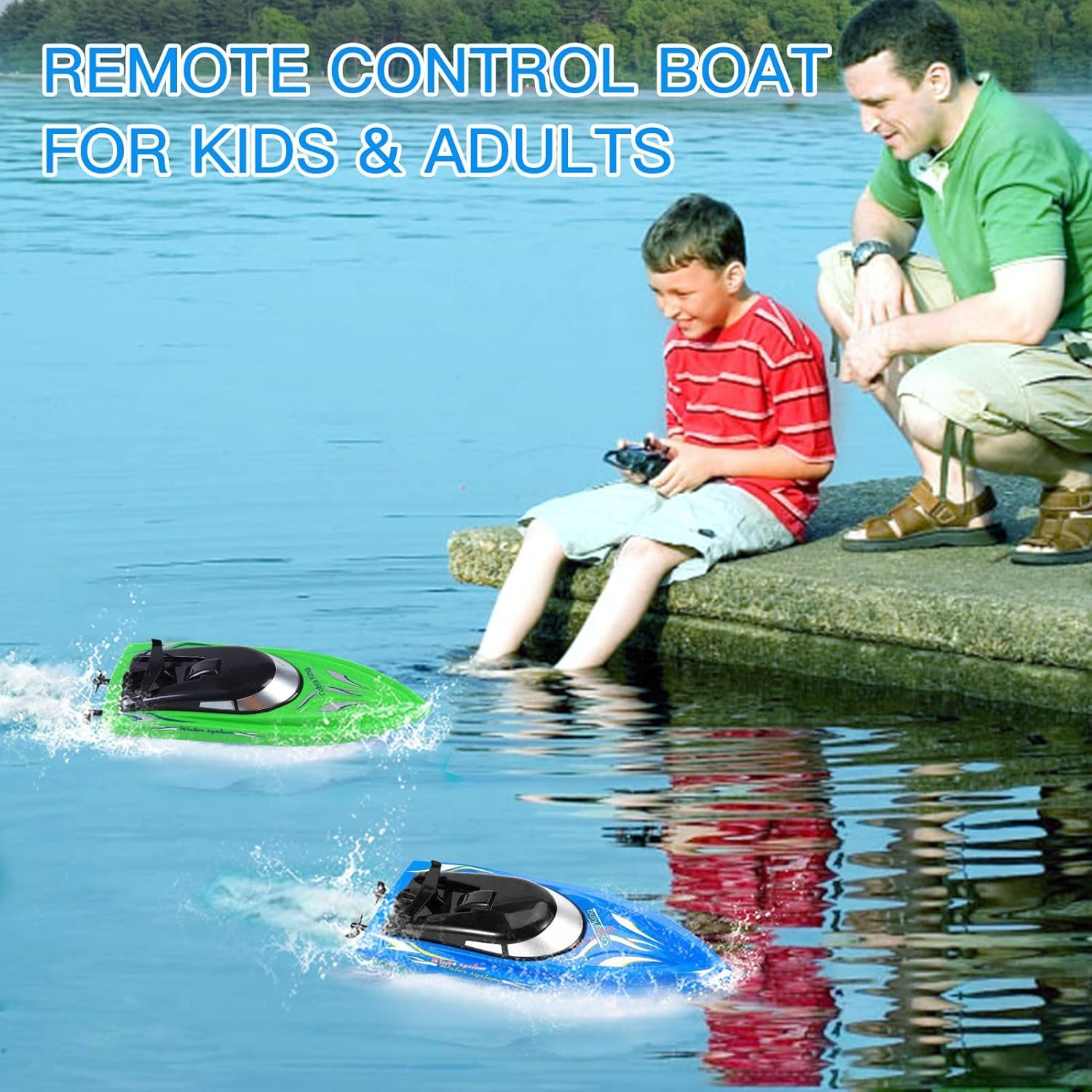 Garvee 2PACK RC Boat - Alta velocità 10 km/h, telecomando 2.4G, plastica ABS per piscine e laghi, 4 batterie, ricarica USB