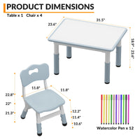 Set tavolo e 4 sedie per bambini Garvee, altezza regolabile, piano del tavolo con graffiti, gambe antiscivolo, tavolo per attività, robusto per casa e asilo