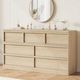 Cassettiera Garvee a 7 cassetti, in legno di quercia, ampia capacità di stoccaggio, robusta e versatile, antiribaltamento, per camera da letto e soggiorno, 54x15,9x30,6 pollici, colore legno naturale - Naturalmente