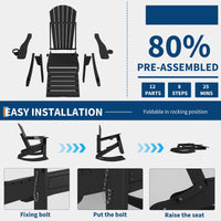 Sedia a dondolo da esterno Garvee Adirondack in HDPE pieghevole con poggiapiedi e portabicchieri per patio e giardino, resistente alle intemperie