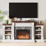 Garvee Mobile TV Stand with Electric Fireplace 71'' - Mid Century Console - Realistic 3D Flame - Sturdy Wood - Large Storage - Living Room & Bedroom