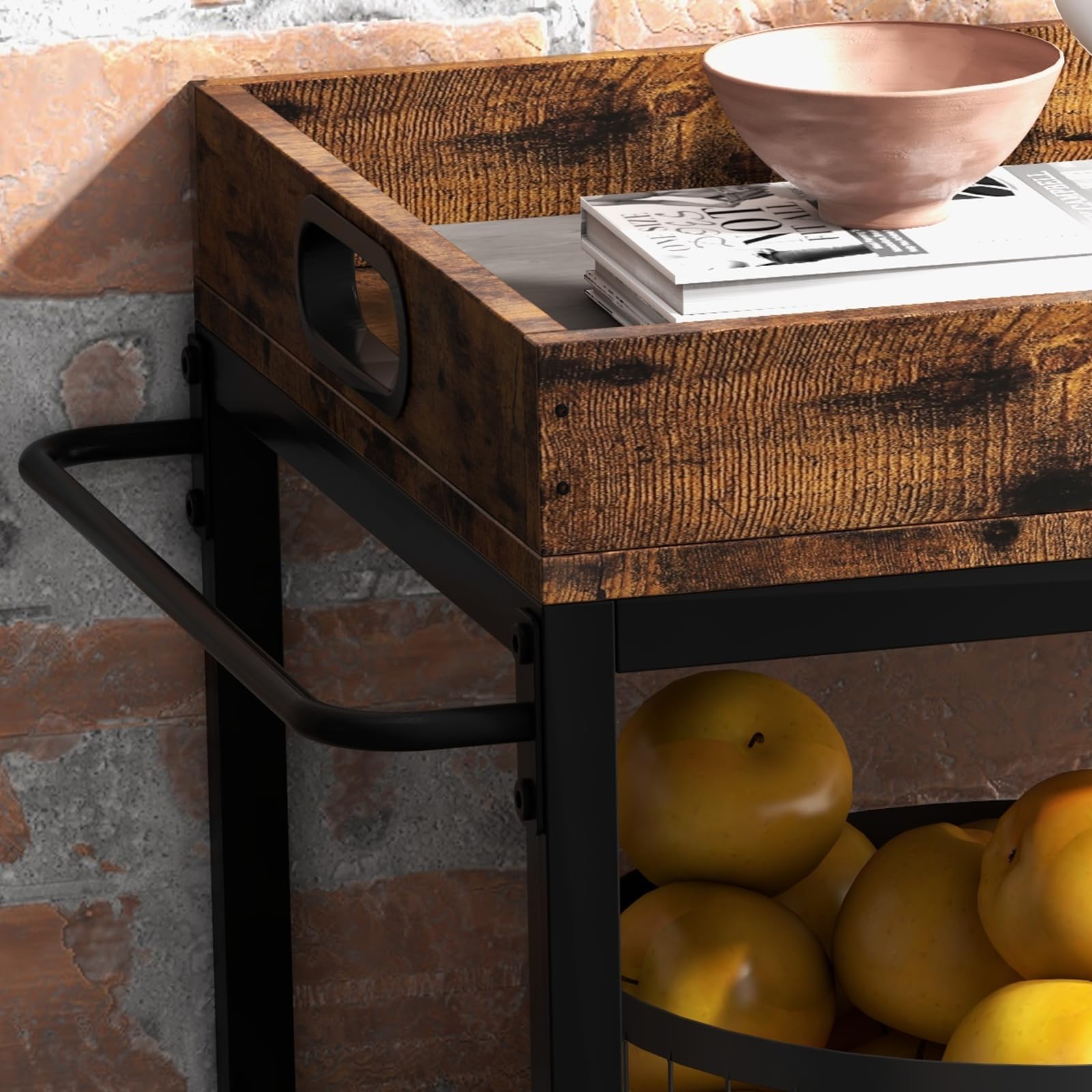Carrello da portata vintage GARVEE con vassoio rimovibile per la cucina, carrello da cucina con ruote bloccabile per bancone da cucina, tavolino laterale in stile industriale