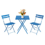 Garvee Set Bistro Da Esterno 3 Pezzi Tavolo E 2 Sedie Pieghevoli Metallo Blu Per Balcone E Giardino Compatto E Resistente - Blue