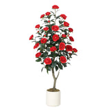 Garvee Albero Artificiale Camellia 4FT - Fiori di Seta Bianchi, Vaso Decorativo Stabile, Casa, Ufficio, Eventi - Red 4Ft