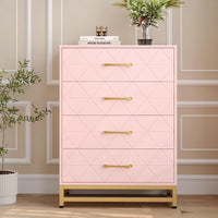 Cassettiera per camera da letto Garvee con 4 cassetti, maniglie in metallo, rosa, legno, viola in metallo robuste, salvaspazio, per soggiorno e ufficio