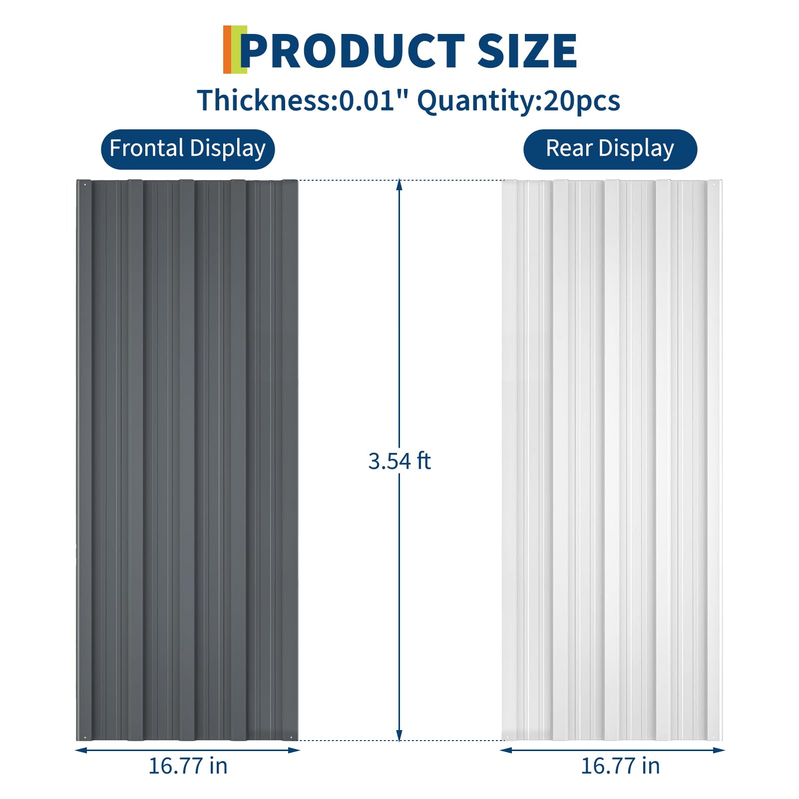 Lastre per coperture metalliche Garvee, 20 pezzi, acciaio zincato, 0,01 pollici, antiruggine, impermeabili, per giardino e terrazza, 43,3 x 17,72 pollici