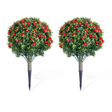 Garvee Palline di Fiori Artificiali 60 cm con Spike Metallico, Realistiche, Resistenti UV, PE, per Interni ed Esterni, Rosso, Set da 2 - Red