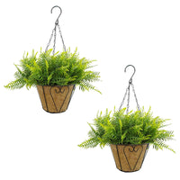 Garvee Set da 2 pezzi di felci artificiali da appendere all'esterno con cesto per giardino, balcone, terrazza, resistenti ai raggi UV, resistenti alle intemperie, in plastica, realistiche