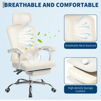 Sedia da ufficio ergonomica Garvee, schienale alto, rete, poggiatesta regolabile, poggiapiedi, beige, ufficio domestico