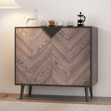 Garvee Mobiletto Da 80cm Con Ripiani E Ante, Sideboard Moderno In Legno Particellare E Gambe In Pino, Nero+Grigio, Per Soggiorno E Ingresso - Gray Wood Grain + Black