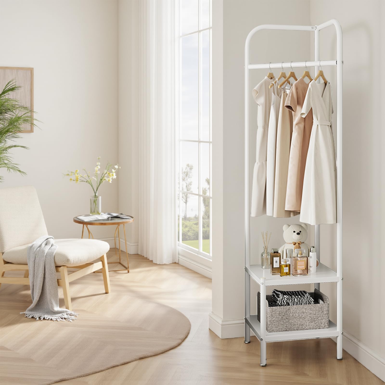 Appendiabiti angolare Garvee, in metallo, salvaspazio, antiruggine, con ripiani per corridoio e camera da letto, moderno, nero