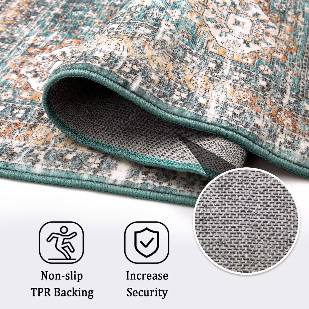 Tappeto antiscivolo lavabile Garvee per soggiorno e camera da letto, 120x170 cm, blu-verde