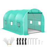 Serra Garvee 396.9x243.8x213.4 cm con struttura in acciaio zincato, 6 finestre, 2 porte con cerniera, copertura in PE per giardino e uso esterno, resistente al vento e alle intemperie, verde - Verde