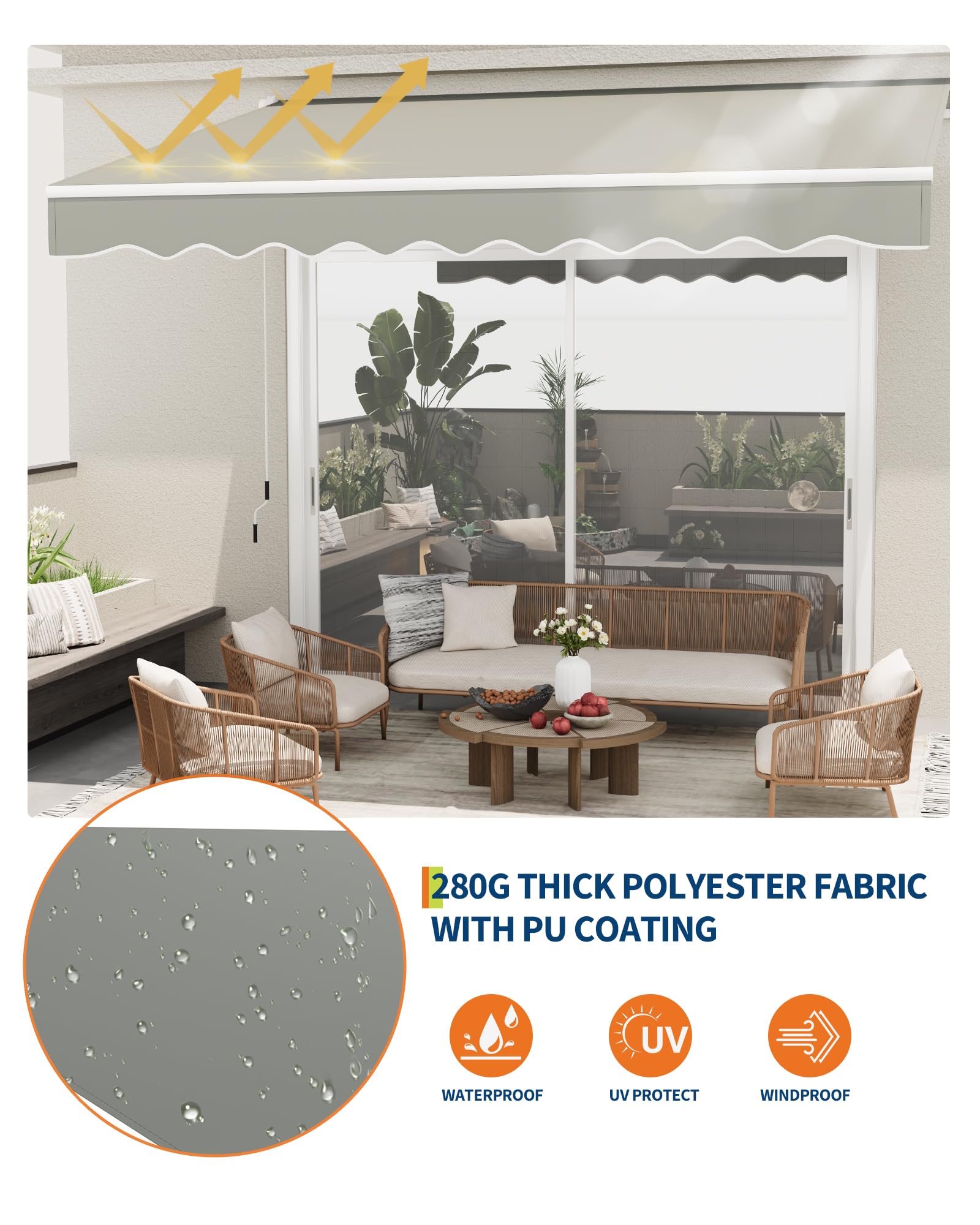 Garvee Gelenkarmmarkise 400x250 cm UV50+ Protezione, Regolabile Angolo, Poliestere 280g/m², Alluminio Resistente, Terrazza e Balcone, Montaggio a Parete
