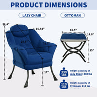 Garvee, comoda poltrona relax con poggiapiedi, rivestimento ergonomico in velluto, salvaspazio per soggiorno e camera da letto, nero