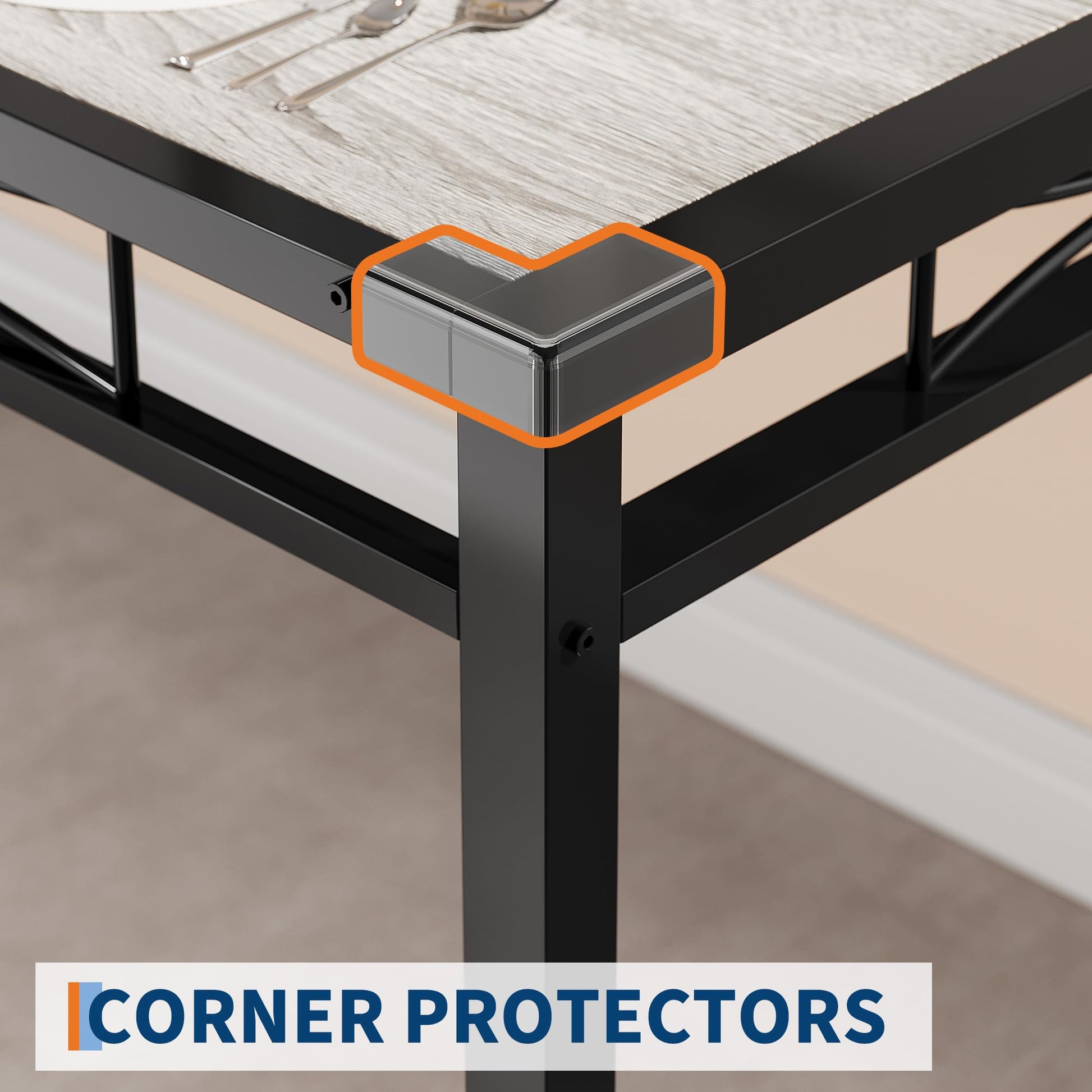 Set da pranzo Garvee per 2 persone con sedie imbottite, protezioni angolari, ergonomico, in legno MDF, struttura in acciaio, grigio retrò, compatto per cucina e appartamento