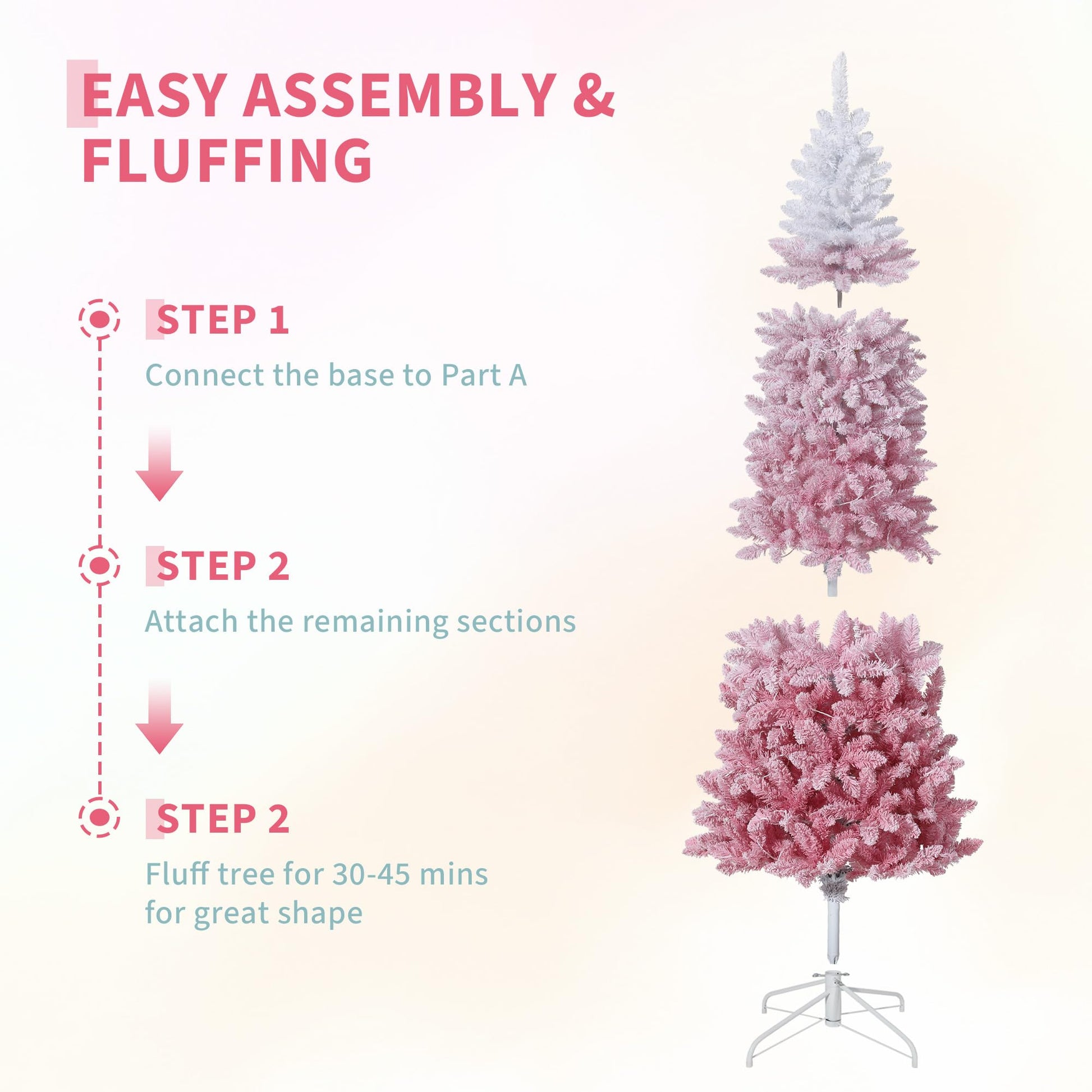 Albero di Natale Garvee artificiale da 140 cm rosa con 100 LED per la decorazione della Natalia del soggiorno
