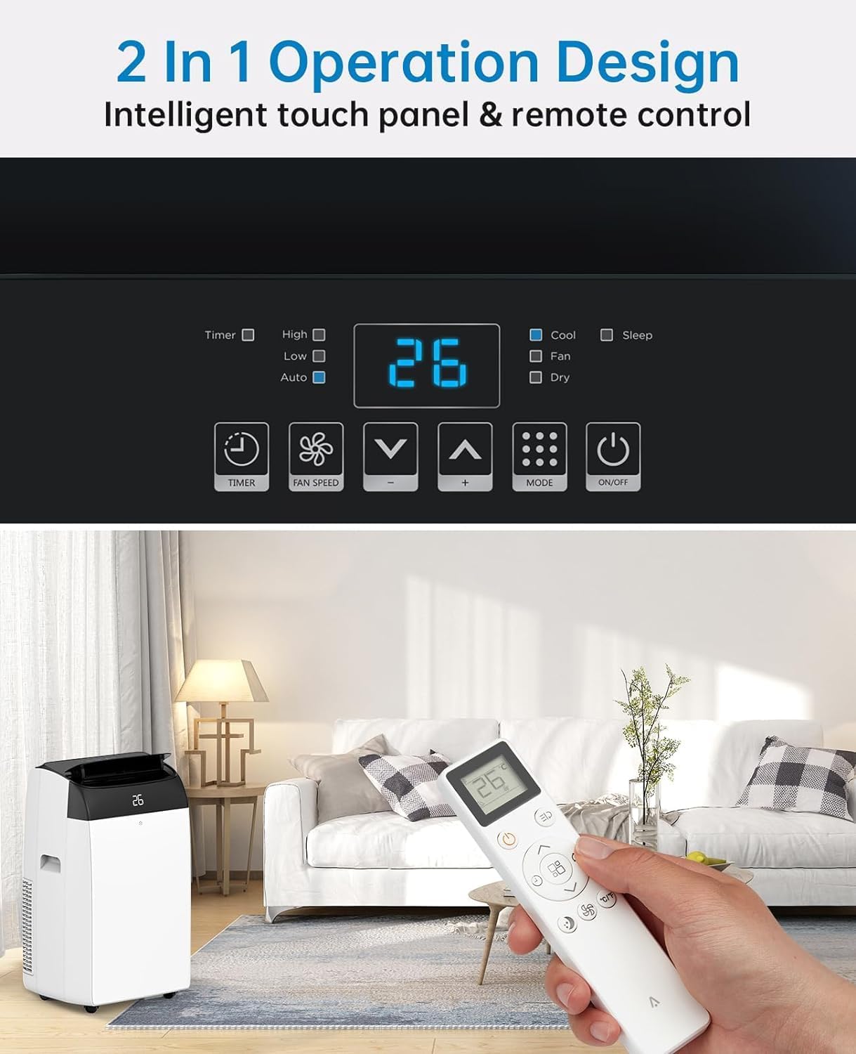 GARVEE Mobile Klimagerät 10000 BTUs, Fernbedienung Abluftschlauch Schlafmodus Mobil Klimaanlage Luftkühler, 3-in-1 Tragbares Klimagerät, Luftentfeuchter (30L/H), Kühlfunktion, Ventilator