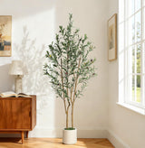 Garvee Albero di Ulivo Artificiale 5FT Indoor, Tronco in Legno Naturale, Vaso Bianco con Muschio Verde, Facile da Montare