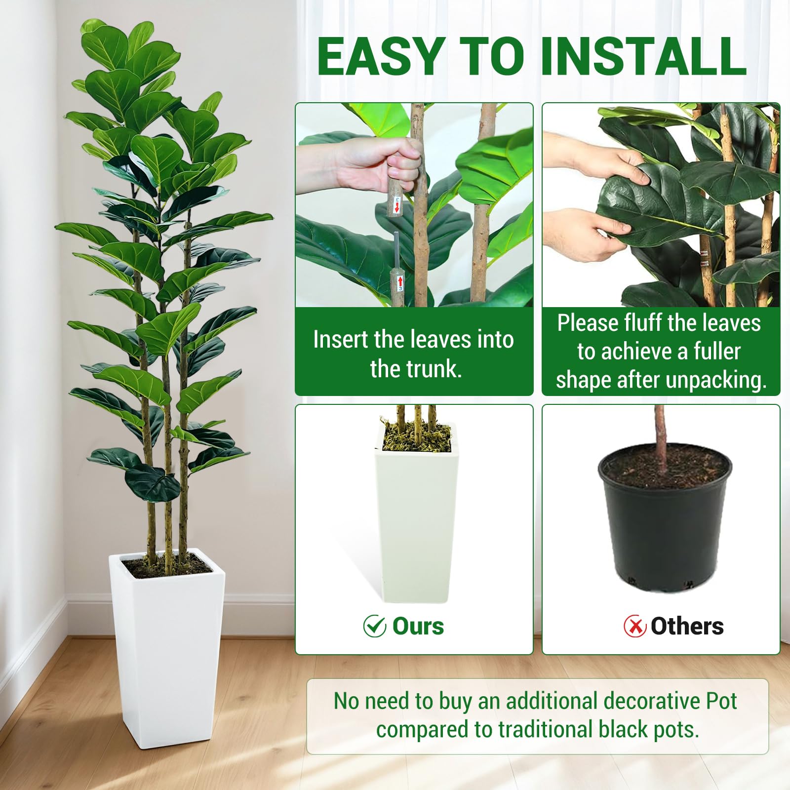 Albero artificiale Garvee da 6 piedi per interni, realistico, senza manutenzione, versatile, durevole, verde