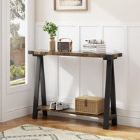Tavolo console Garvee per corridoio, 2 ripiani con tenitore, gambe a R, legno, 43.3 pollici, soggiorno e ufficio, stretto, versatile