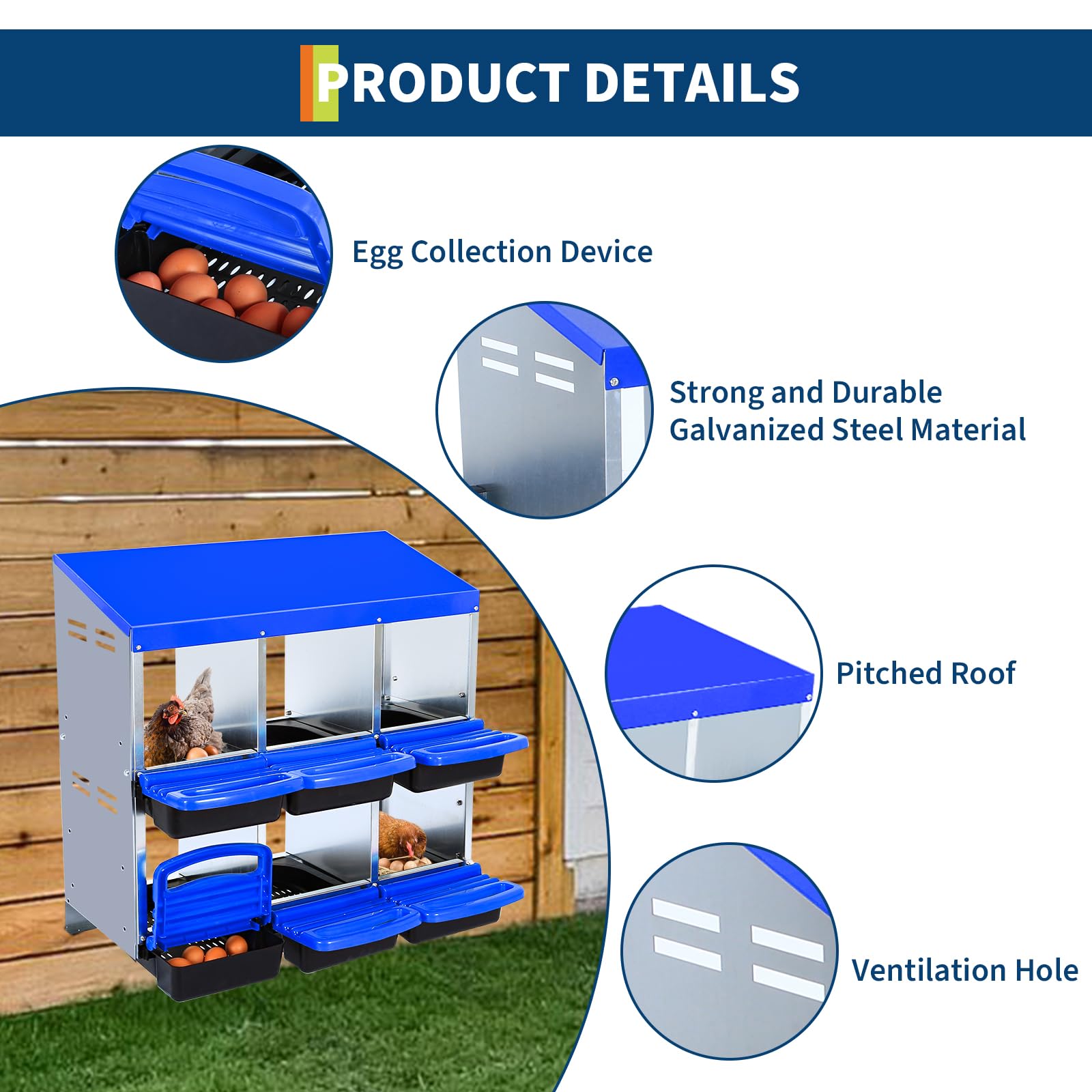 Nido per galline in metallo a 2 livelli Garvee - Con 6 scomparti, tetto impermeabile, base antiscivolo, design scorrevole