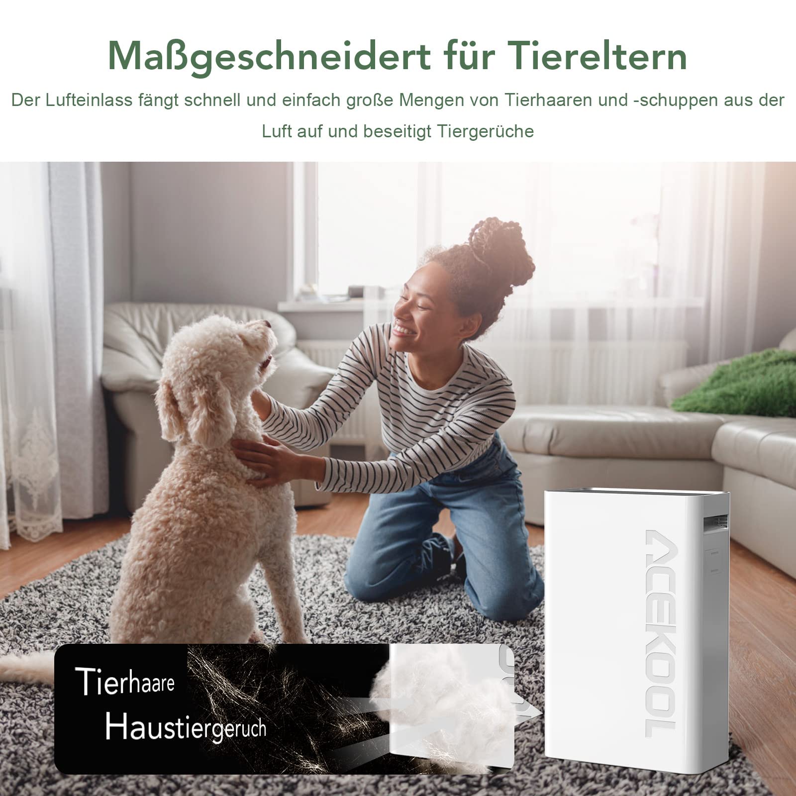 Purificatore d'aria GARVEE AF1 con filtro HEPA H13, purificatore d'aria silenzioso per chi soffre di allergie, CADR fino a 280 m³/h, fino a 55 m³, rimuove il 99,97% di polline, polvere e peli di animali - Modalità sospensione, timer